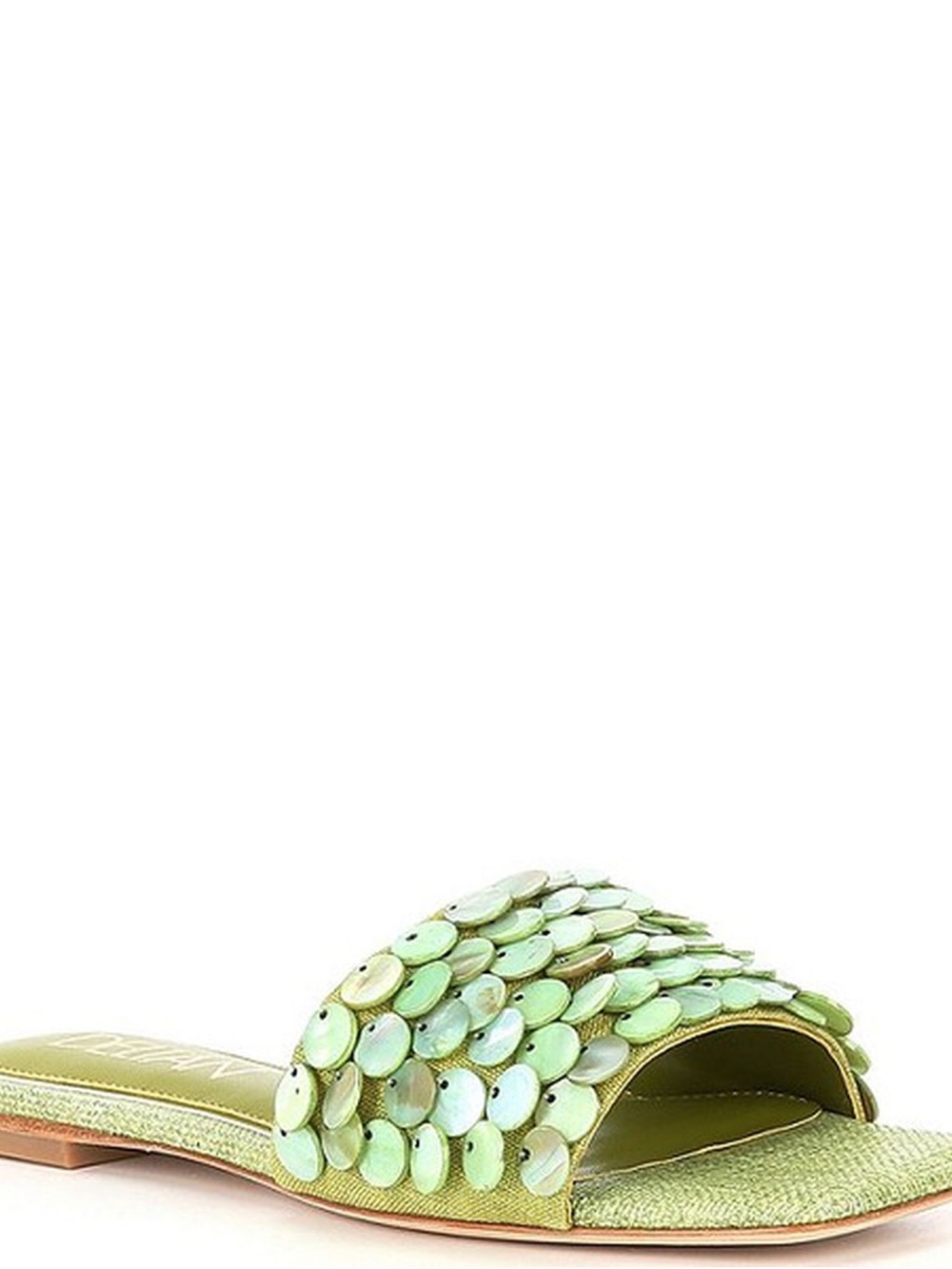 Deltan Lime Green Sequin Slide Sandals